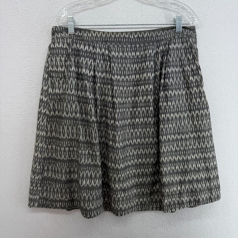 EILEEN FISHER Skirt M Organic Cotton Ikat A-Line Canvas Pleated Mini Gray